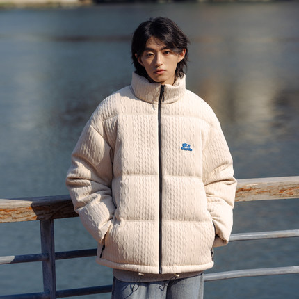 PSO Brand男女装可爱小狗提花纹理白鸭绒羽绒服冬季情侣外套