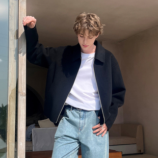 PSO Brand男装女装双面羊毛毛呢纯色翻领男士夹克保暖冬季外套潮