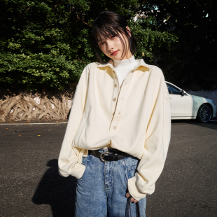 Brand男装 上衣秋季 女装 宽松长袖 潮 学院风纯色POLO领卫衣女款 PSO