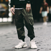 Brand男装 女装 原创纯色口袋宽松束脚纯棉休闲工装 PSO 九分长裤 潮