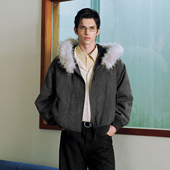 羊毛斜拉链工装 PSO 夹克外套保暖 毛领帽 美式 Brand男装 女装