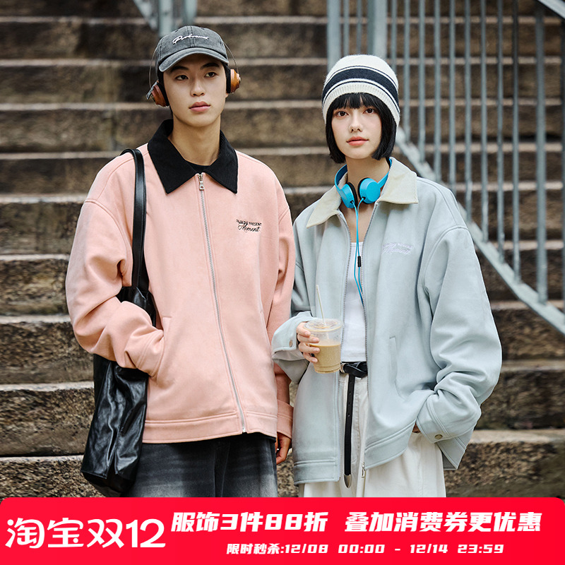 PSO Brand男装女装麂皮绒加厚夹克外套女款上衣秋季休闲情侣装潮