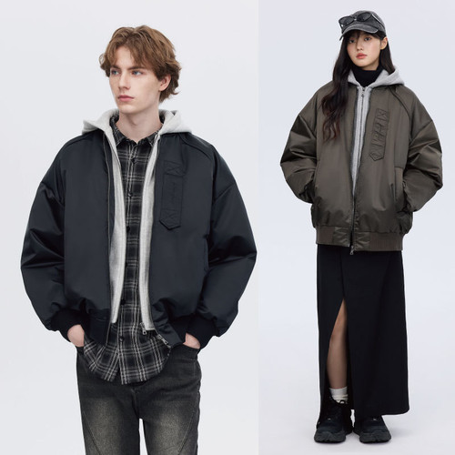 PSO Brand男装女装假两件MA-1美式飞行羽绒休闲夹克外套冬高级感