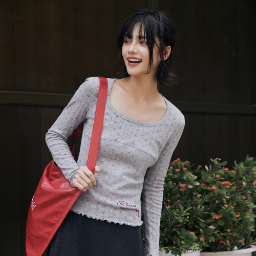 PSO Brand女装【大领口】满幅提花针织内搭打底衫修身长袖上衣秋