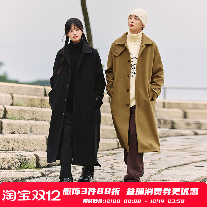 PSO Brand男装女装加厚中长款纯色情侣毛呢大衣秋冬款风衣外套男