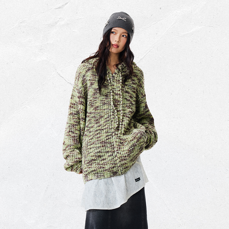 PSO Brand男装女装渐变段彩休闲宽松连帽毛衣保暖针织开衫外套