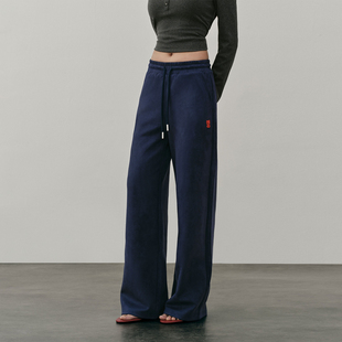 休闲直筒长裤 PSO 女款 仿麂皮绒可爱小狗宽松阔腿卫裤 Brand女装