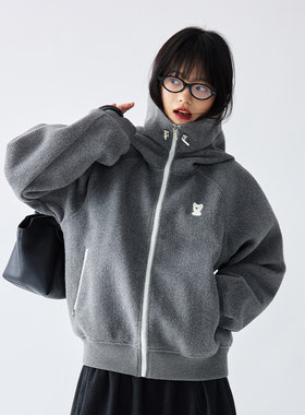 PSO Brand男装女装美式小狗灰色卫衣女款拉链毛呢外套保暖秋季潮