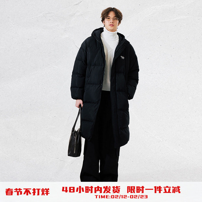 PSO Brand男装女装三防90绒连帽黑色羽绒服长款保暖加厚外套男