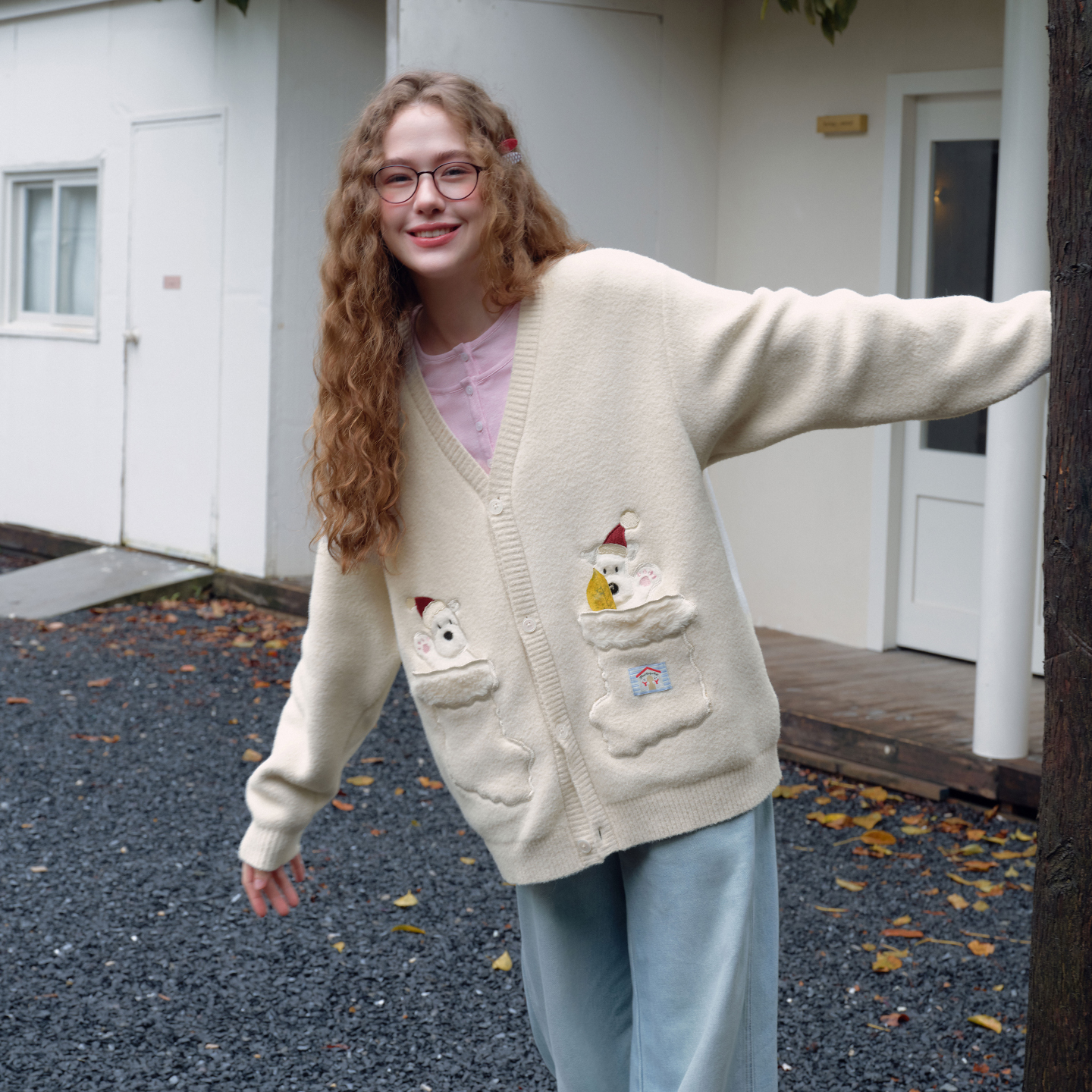 PSO Brand男装女装【圣诞限定款】可爱毛绒西高地V领针织开衫毛衣