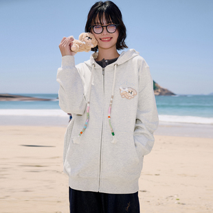 上衣百搭 可拆卸玩偶针织拉链连帽卫衣外套宽松长袖 PSO Brand女装