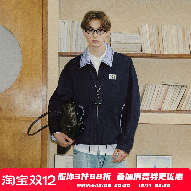 PSO Brand男装女装美式巴恩风邮票小狗格子翻领工装夹克外套男款