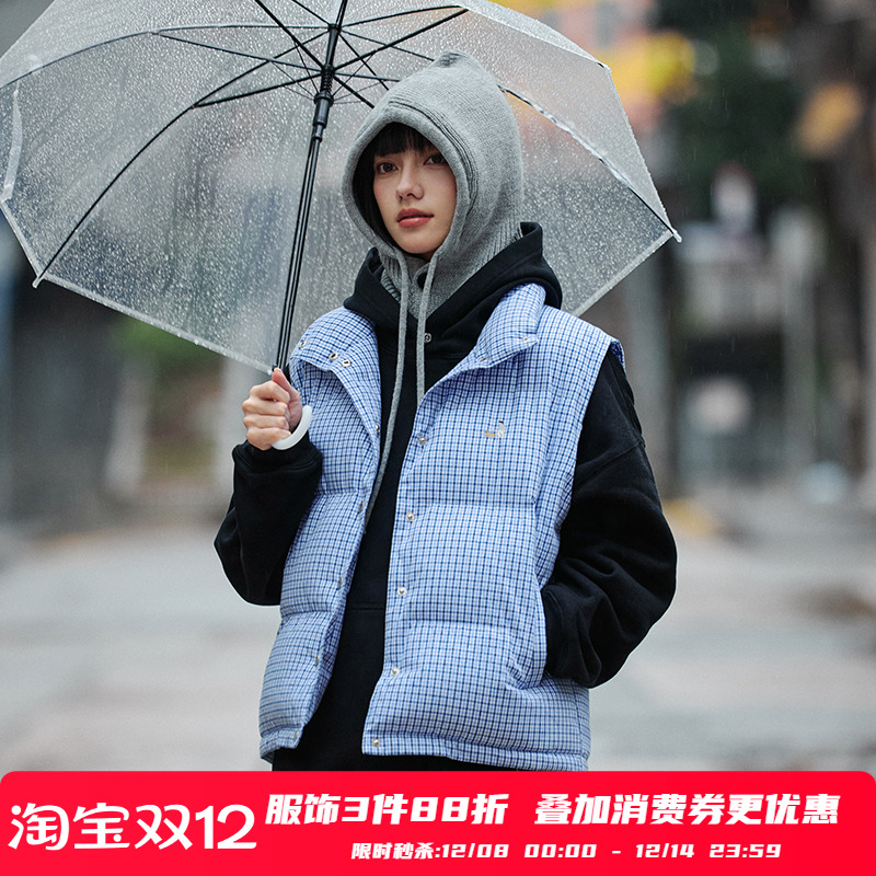 PSO Brand女装立领格子马甲保暖棉衣外套坎肩背心棉服女款冬季潮