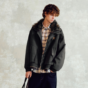 美式 PSO 女装 男装 复古暗格纹翻毛领宽松夹克棉服外套女潮牌 Brand