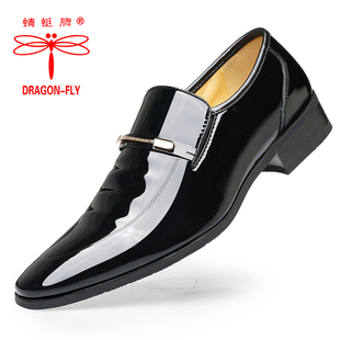 小码 透气真皮商务增高亮面尖头青年结婚新郎鞋 男秋季 蜻蜓牌皮鞋