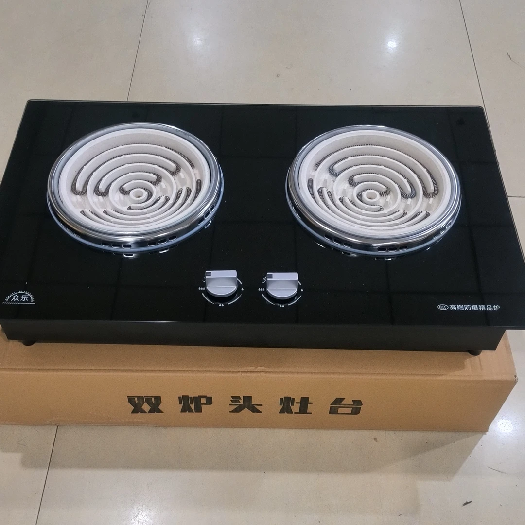 众乐220V嵌入式电热丝双电灶,左凹盘2400瓦,右凹盘3000瓦,无插头