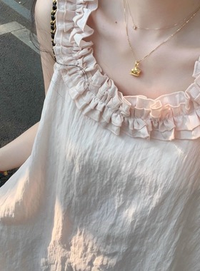 Emilyying2025新款淡粉色少女纯欲重工木耳边背心裙