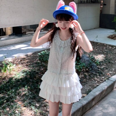 Emilyying春夏新款纯欲甜美白色全棉刺绣蛋糕短裙