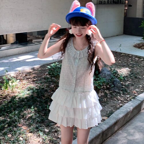 Emilyying春夏新款纯欲甜美白色全棉刺绣蛋糕短裙