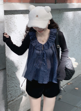 Emilyying秋冬新款甜美纯欲波点荷叶领内搭吊带背心上衣