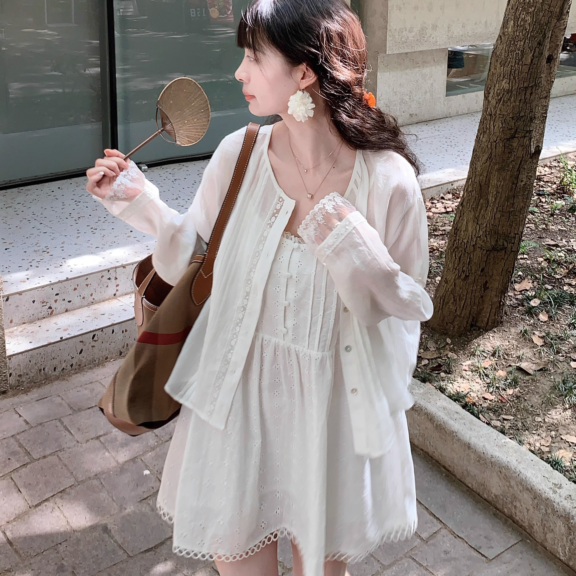 Emilyying春夏新款白色重工花边刺绣内搭吊带裙