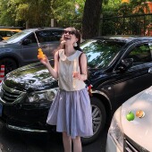 Emilyying2025新款 夏日随性自在miu系灰竖条全棉半身裙