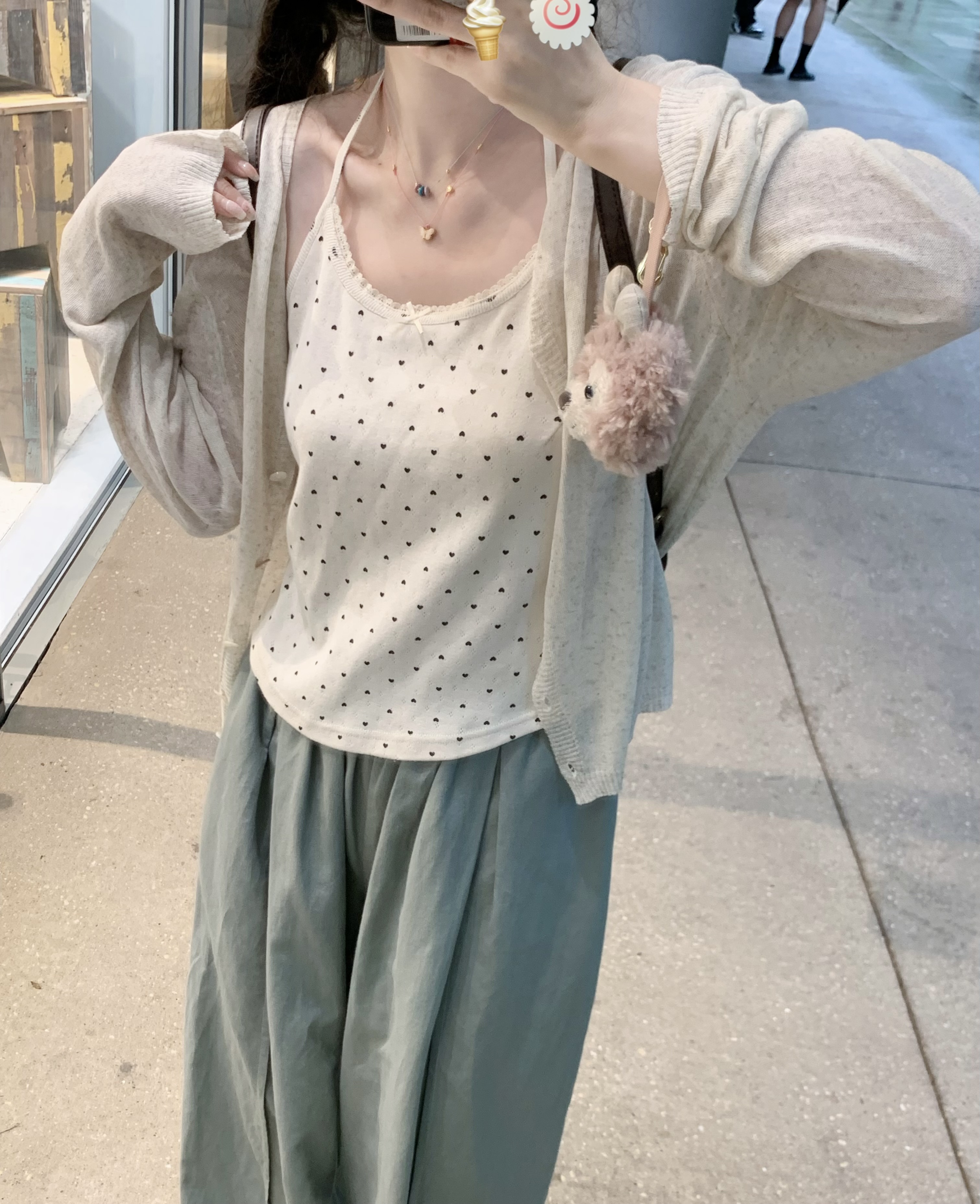 krismerryland纯欲棉爱心蝴蝶结花边内搭挂脖吊带