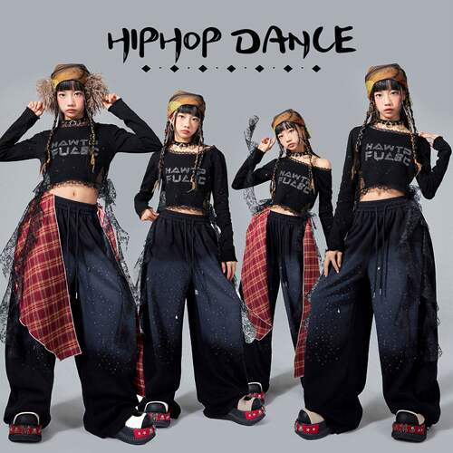 爵士舞服装女童潮酷打歌服连帽黑上衣女团kpop套装儿童走秀演出服