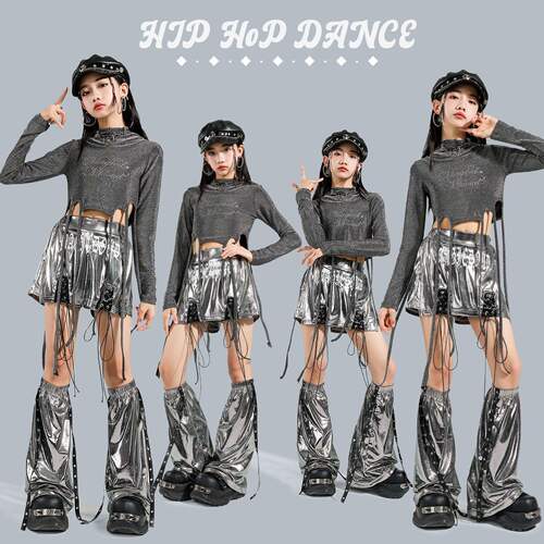 元旦爵士舞女童服装嘻哈jazz女孩街舞演出服套装露脐女团舞台表演