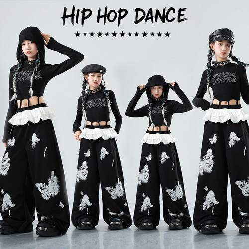 爵士舞女童服装演出服儿童套装少儿jazz女孩露脐街舞走秀表演潮服