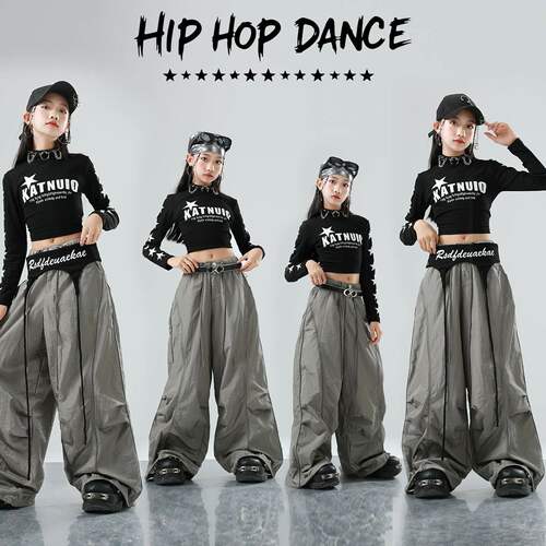 女童jazz爵士舞服装潮酷时髦少儿练功服舞蹈服套装儿童演出服女孩