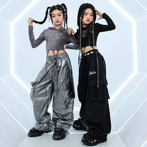 爵士舞服装女童亮钻时髦露脐jazz元旦少儿童女团街舞走秀演出服潮