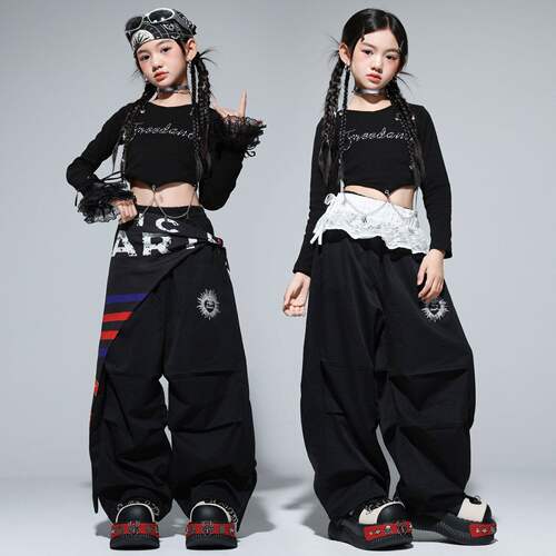 爵士舞女童服装街舞潮服儿童套装练功服演出服时髦女团嘻哈表演服