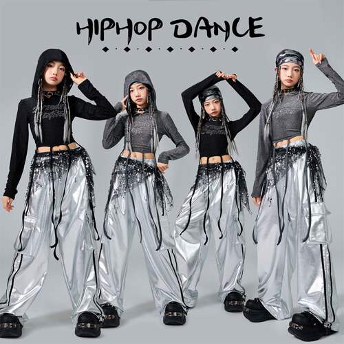 爵士舞女服装潮酷时髦漏脐韩版上衣少儿jazz女团皮裤舞蹈练功服装