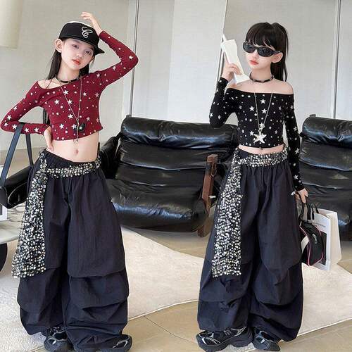 女童爵士舞套装jazz时髦超酷女孩舞蹈表演服嘻哈街舞儿童练功演出