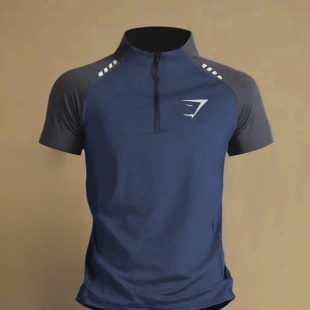 户外鲨鱼运动t恤半拉链立领冰丝速干短袖 体育训练服 跑步上衣夏季
