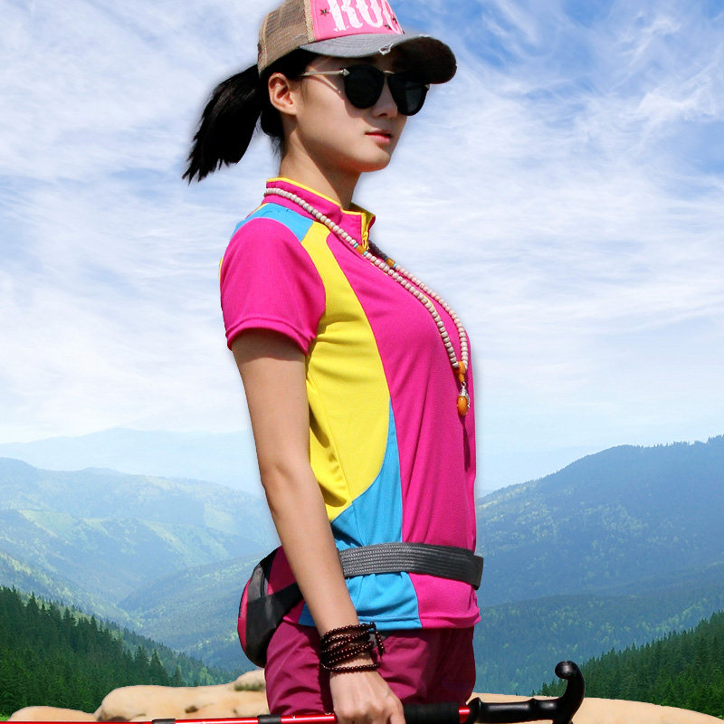 户外速干衣男女短袖夏季运动速干T恤立领透气快干衣拼色情侣上装|msdalam kategori luar/Mountaineer/Camping/Aksesori perjalanan, pakaian luar, Cepat kering seluar dalam, Cepat kering t-shirt - dari Buy2taobao.com untuk memberikan perkhidmatan ejen Taobao profesional membeli