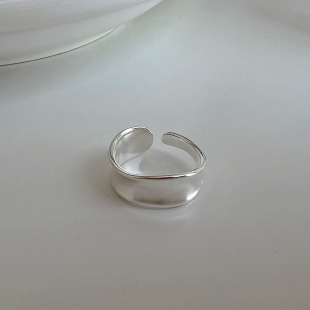 简约ins光面戒指纯银不褪色宽面不规则素戒冷淡风食指戒波浪指环