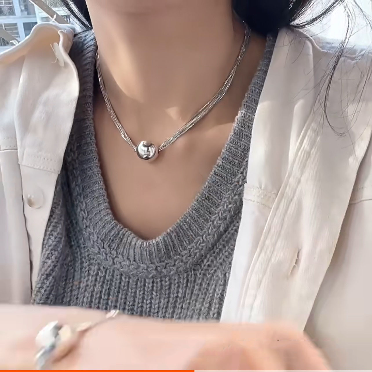 小众克拉恋人原单高货银多层链条圆球项链轻奢气质高级锁骨链礼物