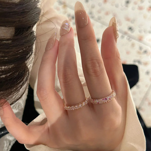 2025新款精致中古风粉钻排戒满钻戒指女小众高级轻奢开口叠戴新品