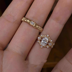 【伊甸园夜晚】vintager中古枝叶缠绕调金闪钻戒指万缕藤蔓食指戒