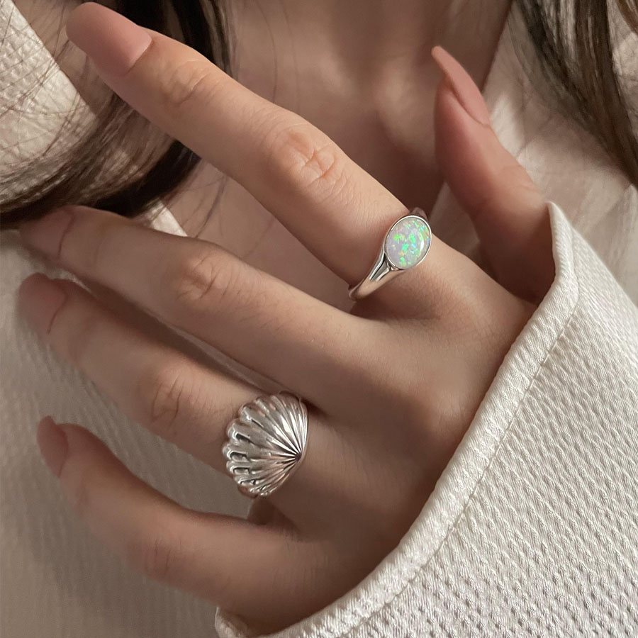 2025新款冷淡风海洋纯银戒指女贝壳造型欧泊石小众感简约ins指环