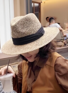 沙滩帽男法式遮阳咸草镂空帽女