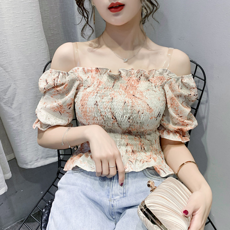 实拍！2021方领短袖上衣夏季新款少女感露锁骨衬衫设计感小众