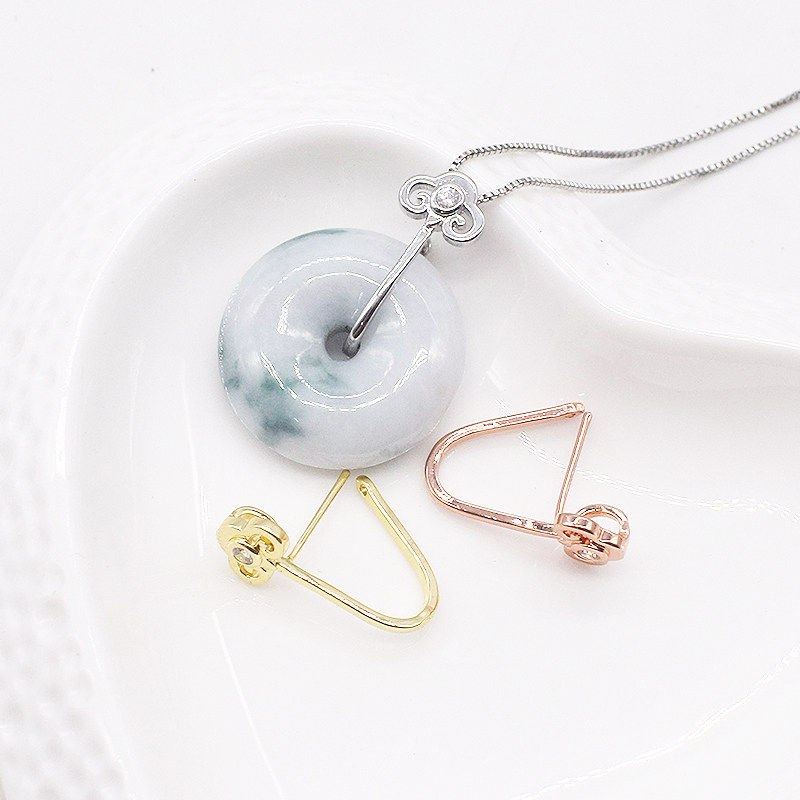 925镀银平安扣夹扣 蜜蜡琥珀翡翠平安扣银扣吊坠扣头扣配件夹玉扣