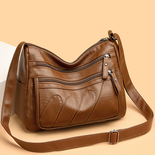 多层软皮包包女2025新款时尚百搭中老年妈妈包大容量单肩斜挎包女
