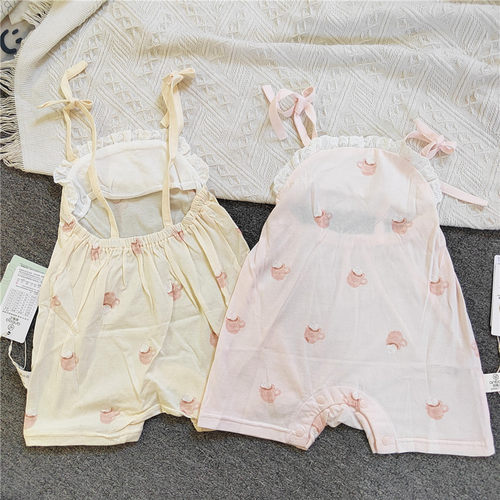 安宝儿婴儿衣服夏季女宝宝薄款吊带背心哈衣露背短裤连体肚兜哈衣