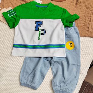 T恤夏款 子男童撞色运动短袖 宝宝棉针织上衣 婴幼儿裤 儿童防蚊裤