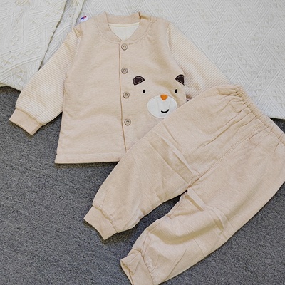 婴儿夹棉套装秋冬季纯棉新生儿套装分体夹棉衣服宝宝薄棉长袖套