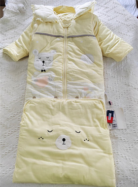 安宝儿A类睡袋儿童秋冬加厚纯棉夹棉防踢被防着凉婴幼儿一体睡袋